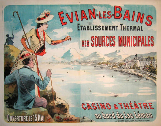 Original Vintage Poster Evian Les Bains by Eugene Oge' 1896