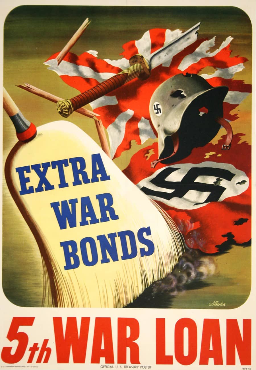 Original Vintage WWII Poster Extra War Bonds 5th War Loan by John Atherton 1944