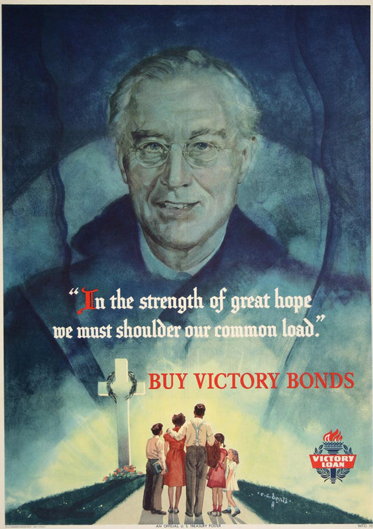 Original Vintage WWII Victory Loan Bond Poster FDR Roosevelt 1945