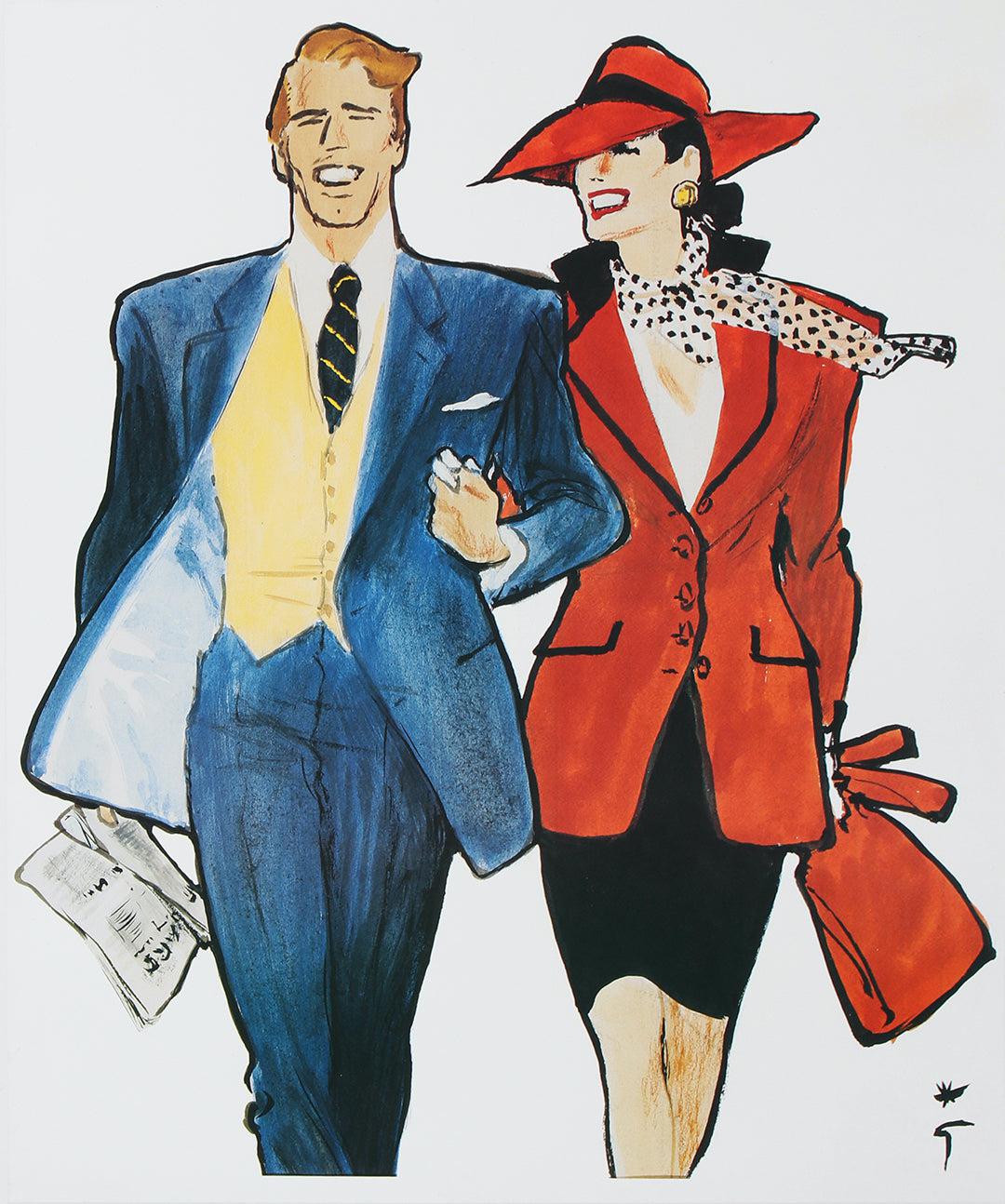 Original Fashion Couple Print by Rene Gruau 1965