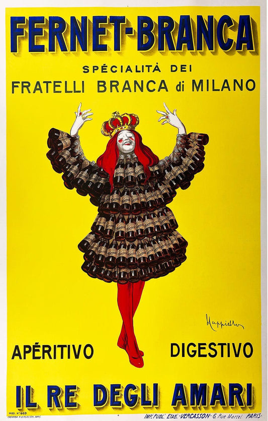 Original Vintage Cappiello Fernet Branca Poster with Italian Text 1909 