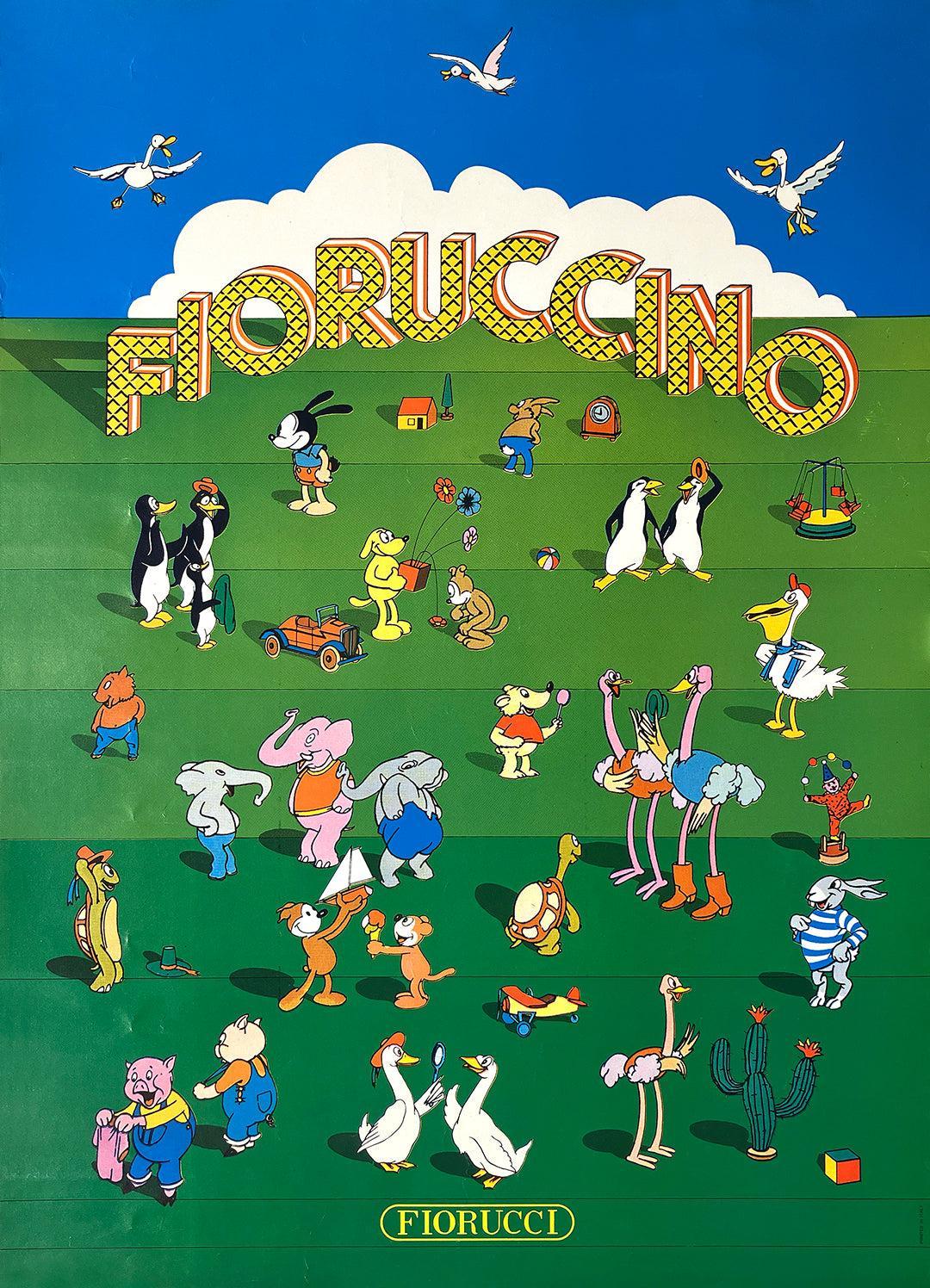 Original Vintage Fiorucci Cartoon Animals and Birds Poster C1975