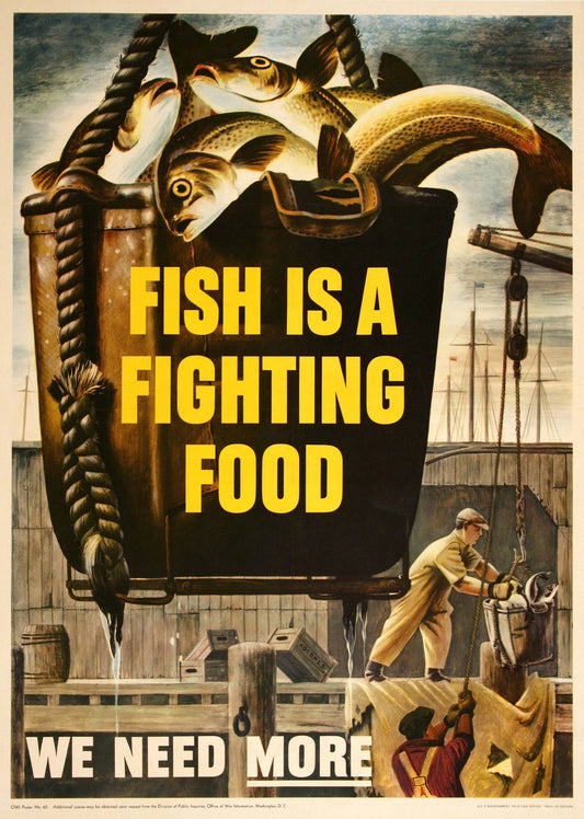 Original American WWII 1943 Poster - Fish is a Fighting Food