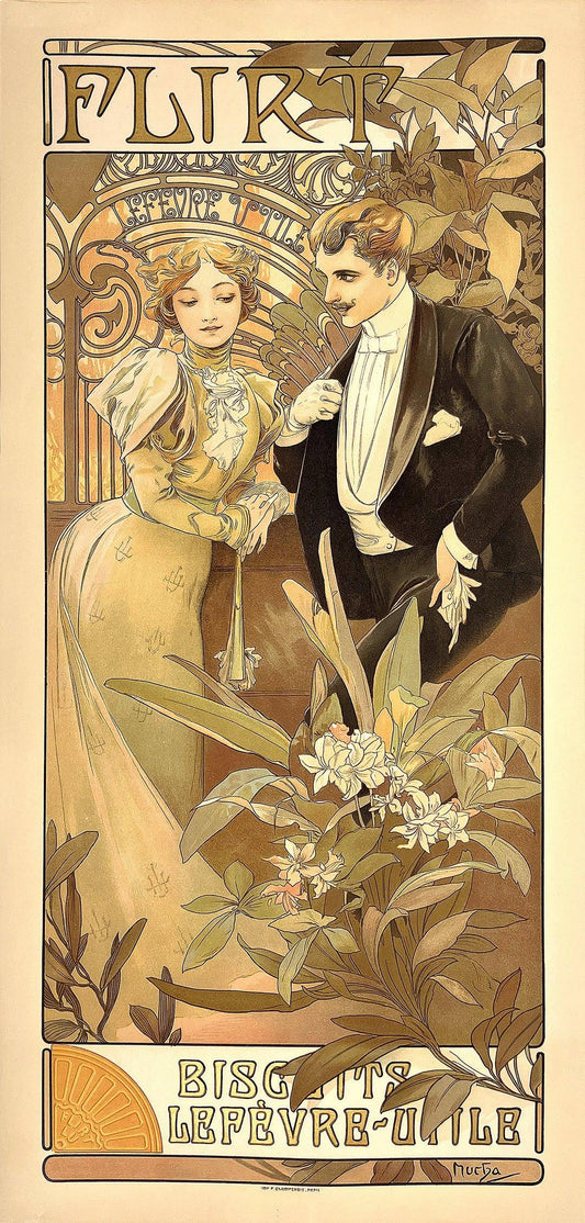 Original Vintage Poster by Alphons Mucha Flirt for Biscuits Lefevre Utile 1900