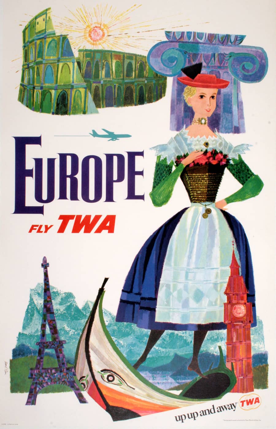 Original David Klein 1960's Poster - Fly TWA Europe