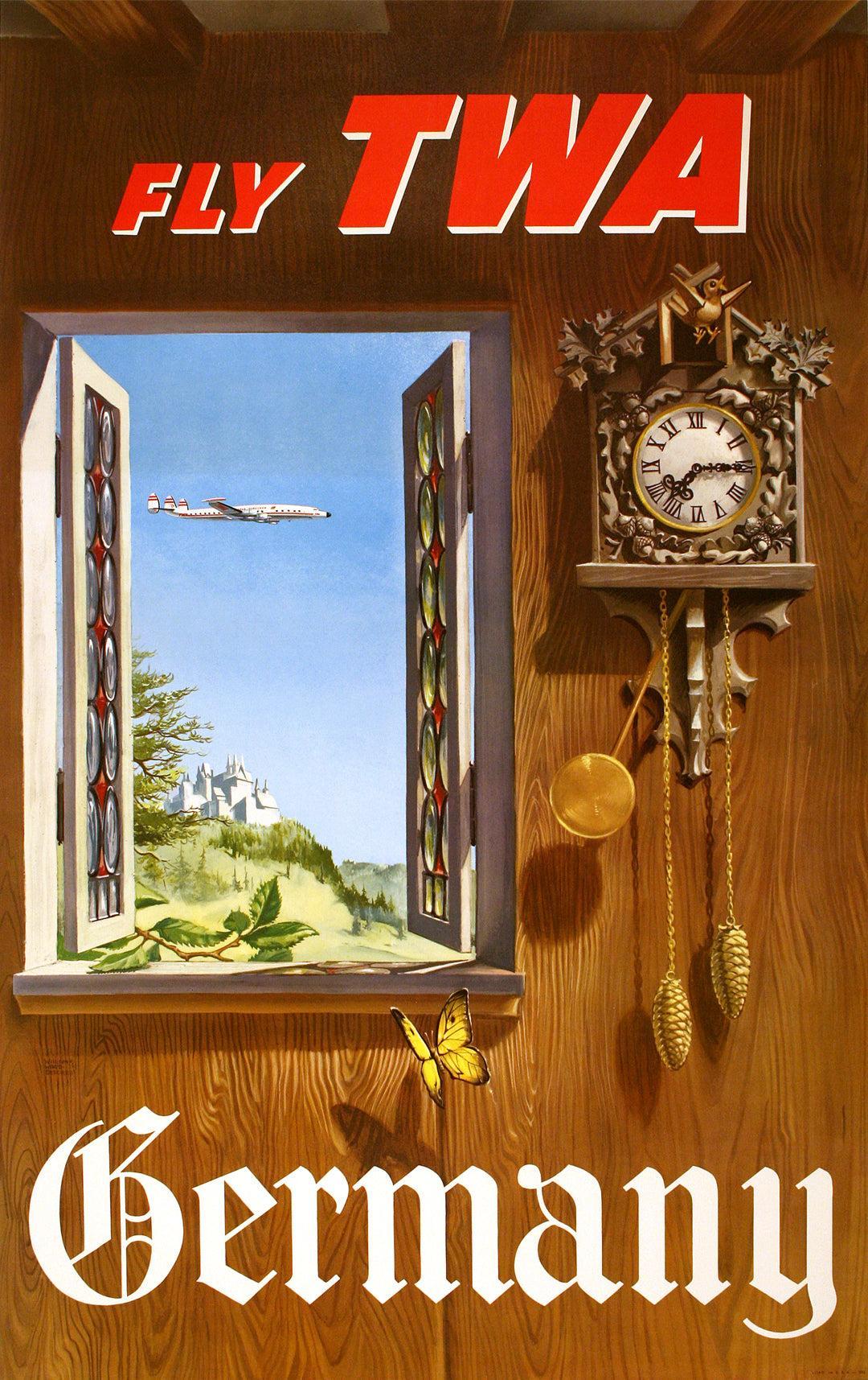 Original Vintage Poster Fly TWA Germany - Clock Small by Beecher c1955 ...
