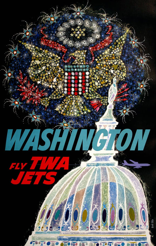 Original David Klein 1958 Poster - Fly TWA Jets Washington