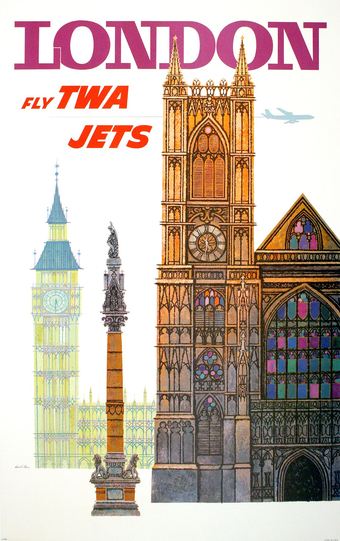 Original David Klein Poster for Fly TWA London c1960