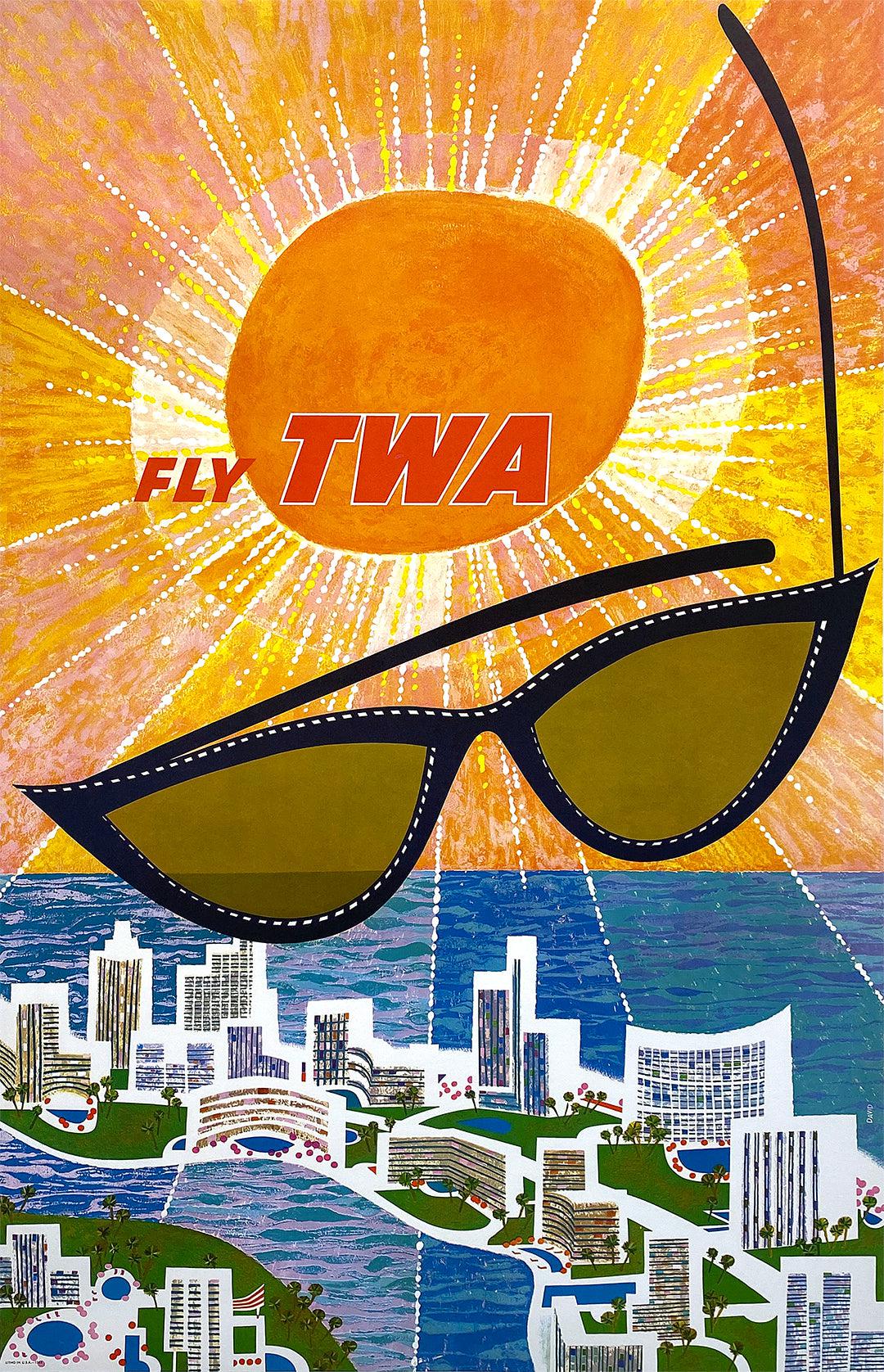 Original Vintage Fly TWA Miami Florida by David Klein c1960