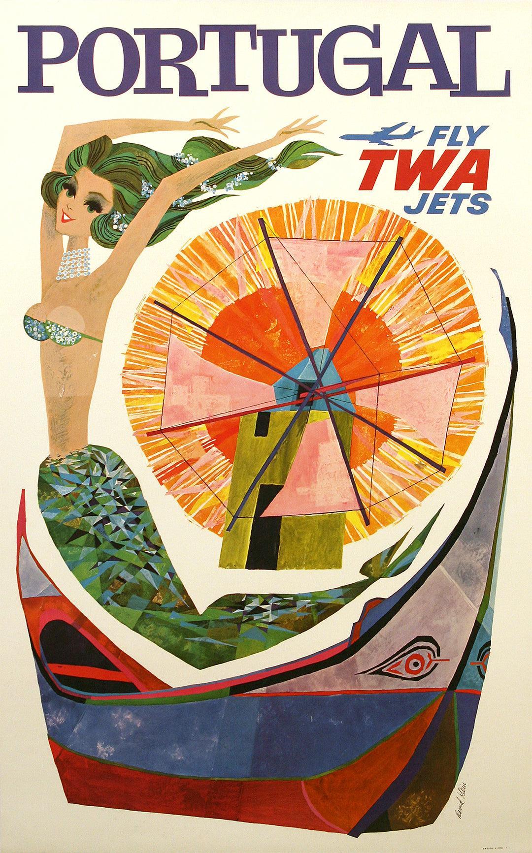 Original David Klein Poster - Fly Twa Hawaii c1960