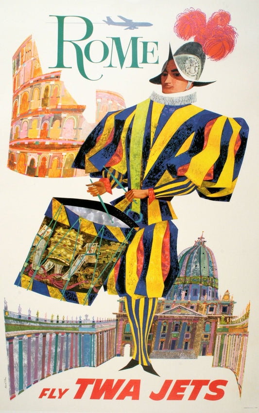 Original David Klein Poster Fly TWA - Rome Swiss Guard c1955