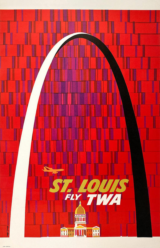 Original Vintage Fly TWA St Louis Missouri by David Klein c1965 Arch