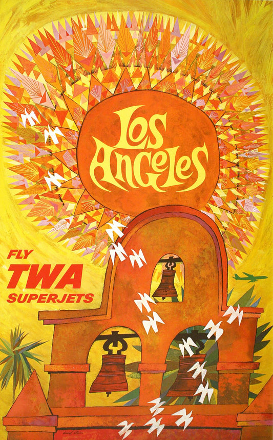Original David Klein Poster  Fly TWA Superjets to Los Angeles C1959