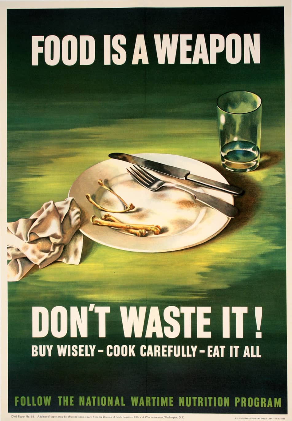 Original World War II Poster - Food is a Weapon Don't Waste It.