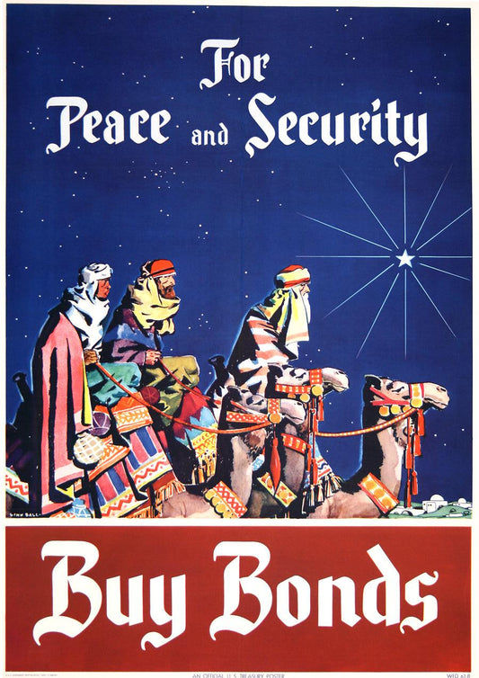 Original Vintage WWII Buy Bonds Poster For Peace and Security Christmas