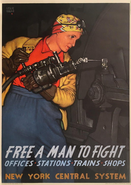 Original Vintage WWII Poster Free a Man to Fight by Leslie Ragan 1943 Rare