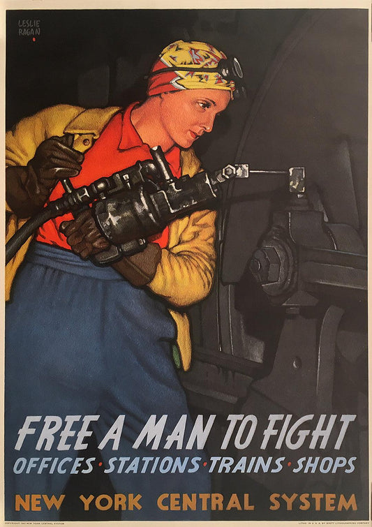 Original Vintage WWII Poster Free a Man to Fight by Leslie Ragan 1943 Rare Board