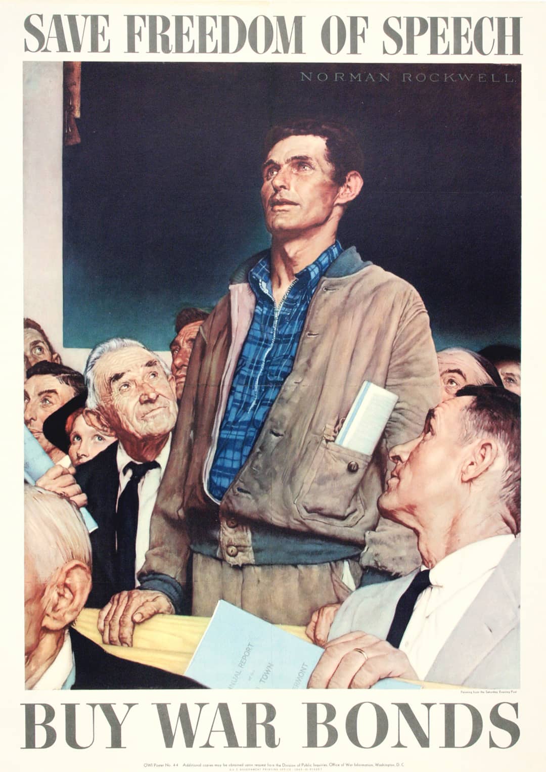Original Norman Rockwell American Poster 1943 - Freedom of Speech