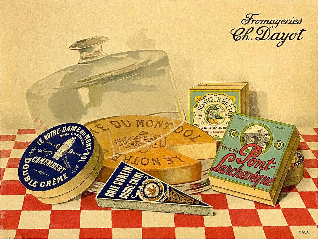 Original Vintage Fromageries Ch. Dayot Camembert Poster by PMA c1930