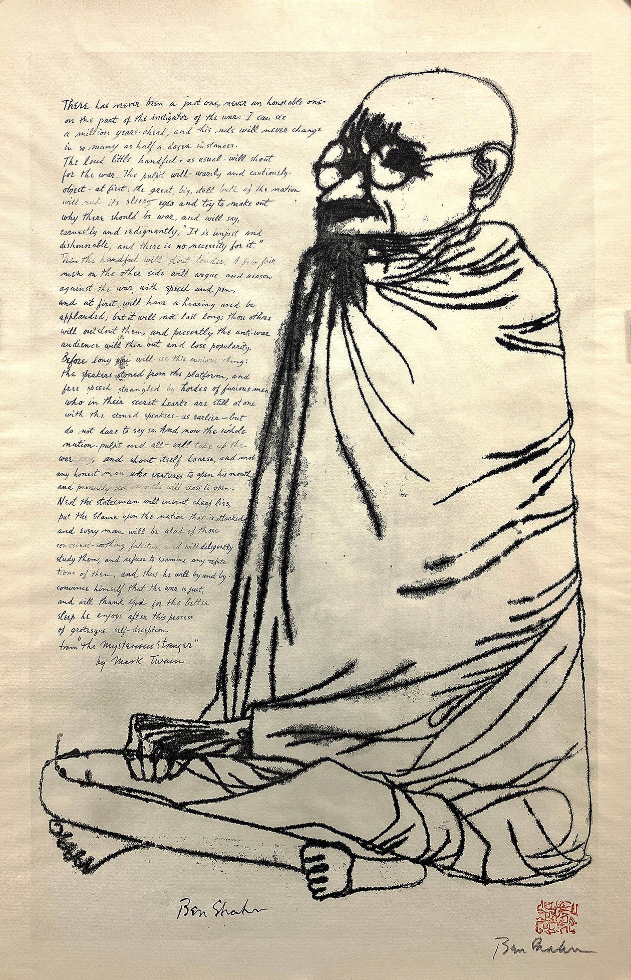 Original Hand Signed Print of Gandhi by Ben Shahn