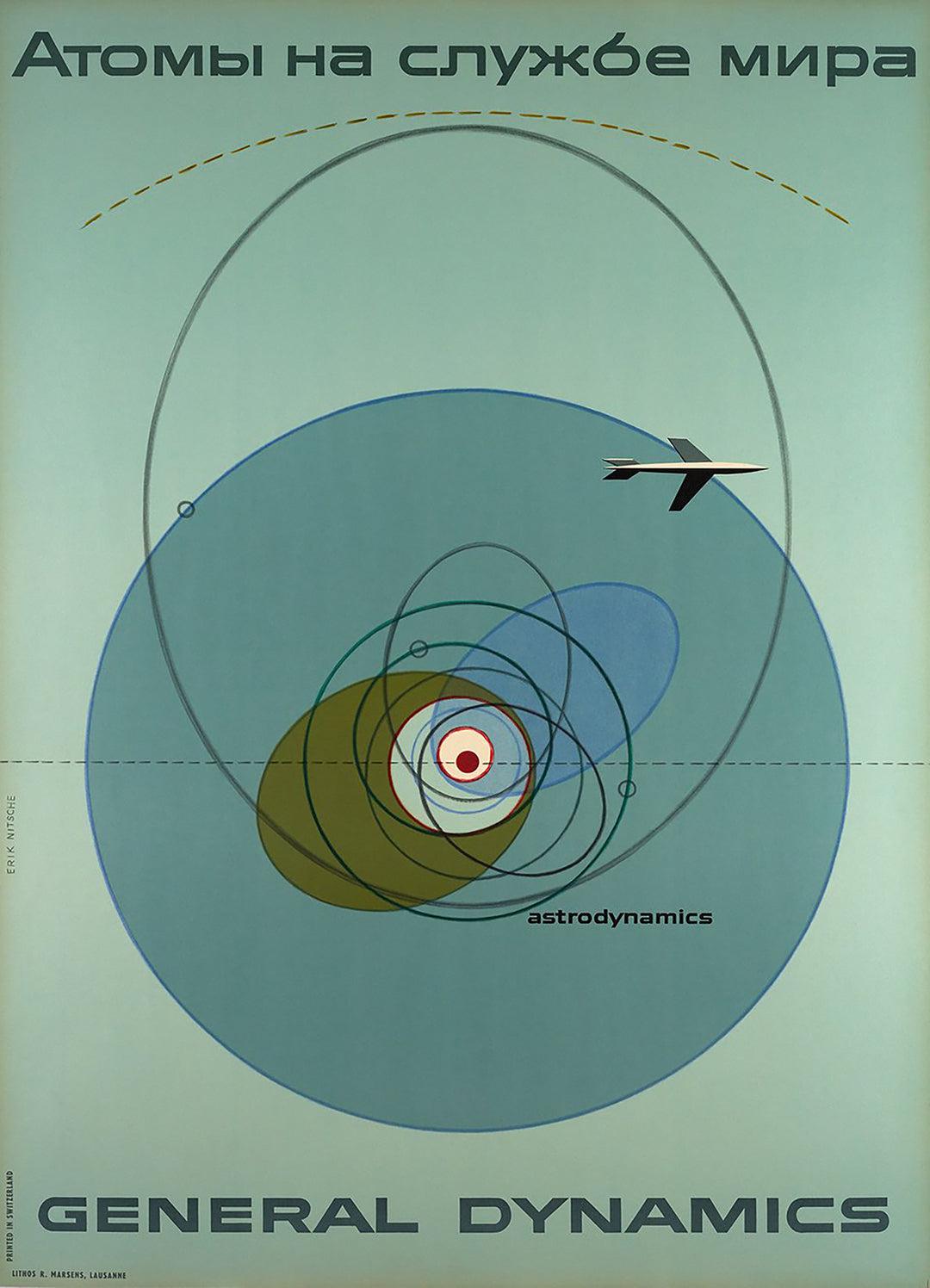 General Dynamics Original Vintage Poster Astrodynamics Russian by Erik Nitsche 1955