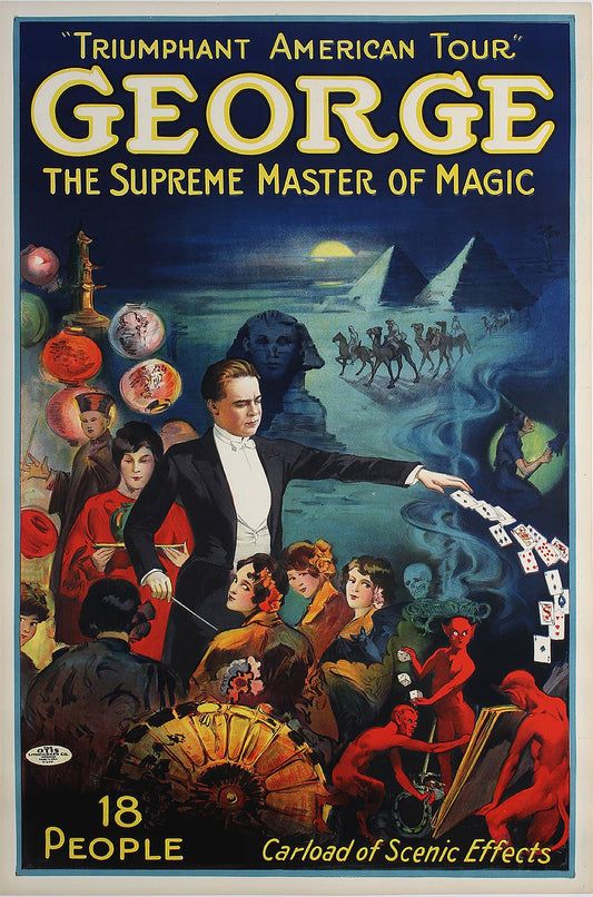 Original Vintage Magic Poster George The Supreme Master of Magic Card Tricks c1929