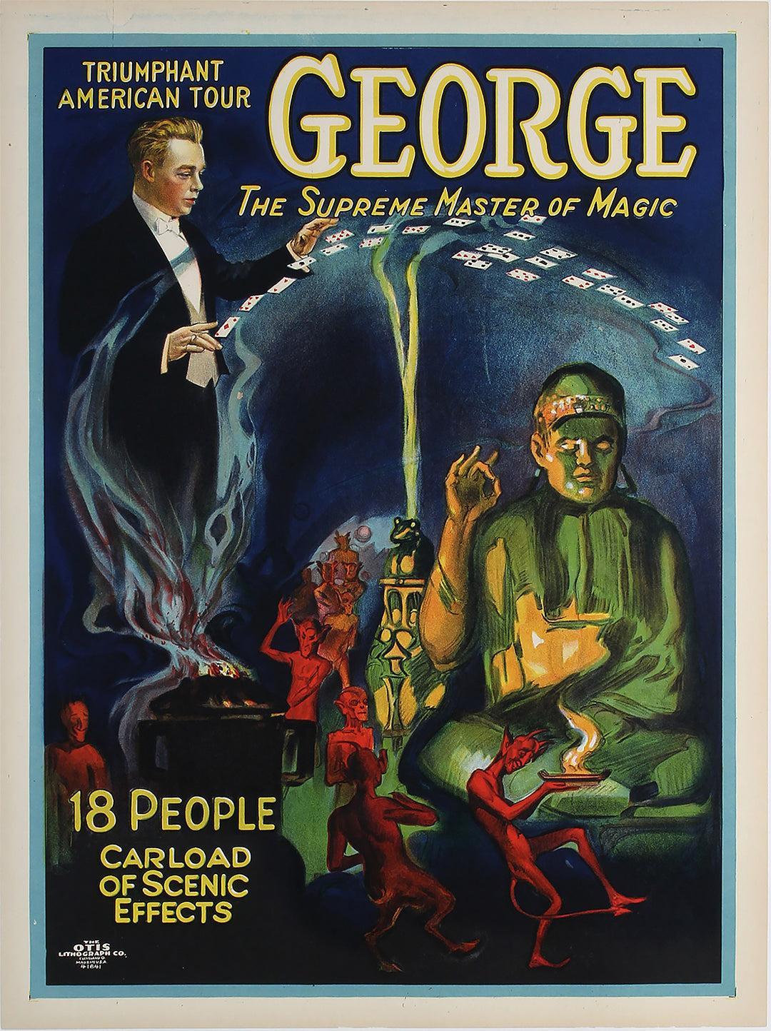 Original Vintage Poster George The Supreme Master of Magic Card Tricks c1929
