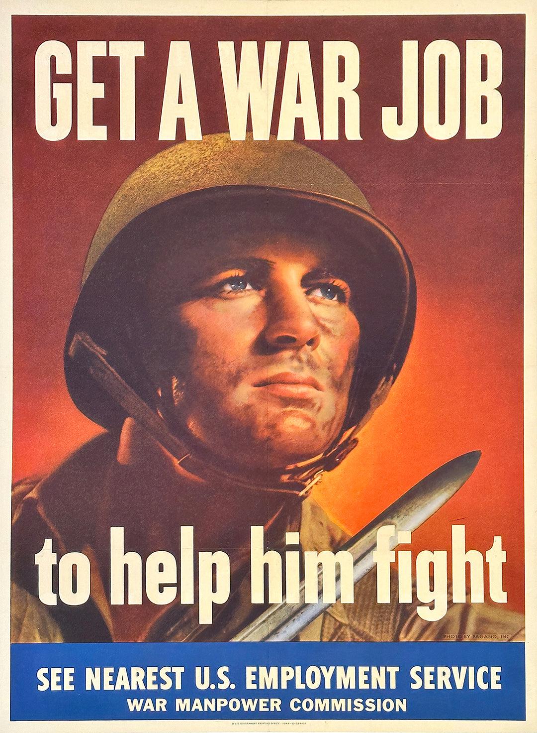 Get A War Job To Help Him Fight 1942 WWII Original Poster War Manpower Commission