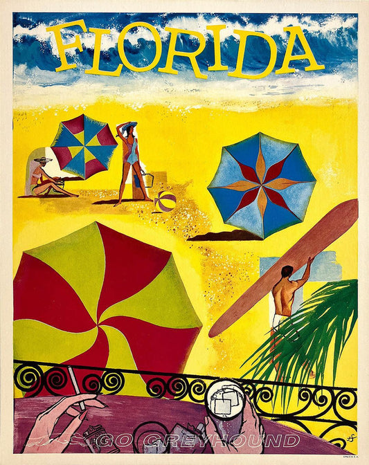 Original Vintage Go Greyhound Florida Poster C1960