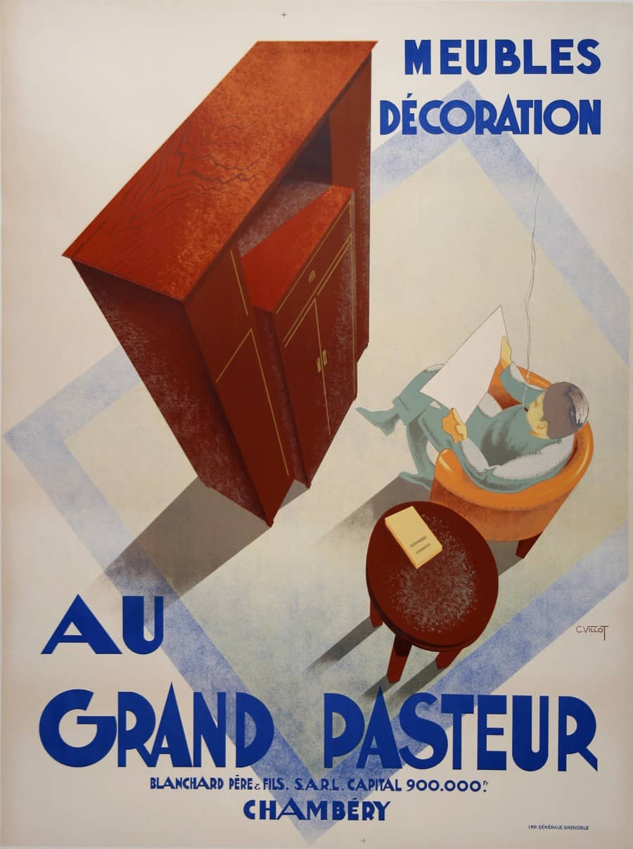 Au Grand Pasteur Furniture Poster Original Vintage French by Villot c1935
