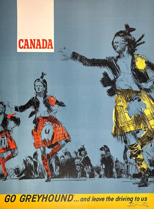 Original Vintage Go Greyhound Canada Poster by Roth C1960