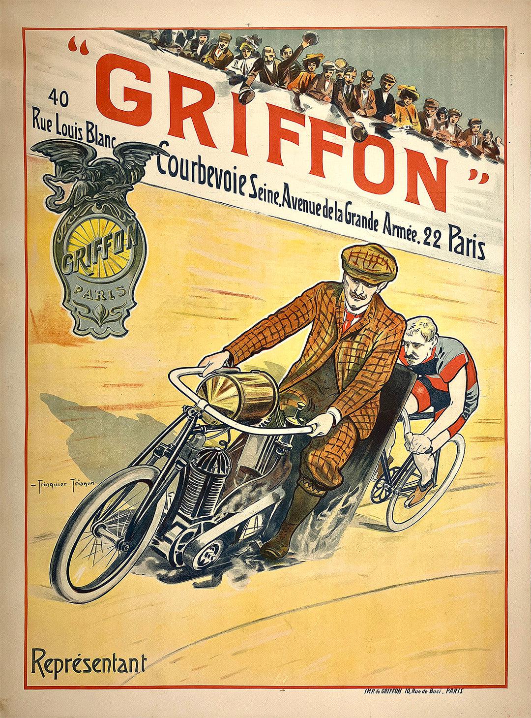 Original Vintage Griffon Cycle and Motorcycle Poster by Trianon c1898