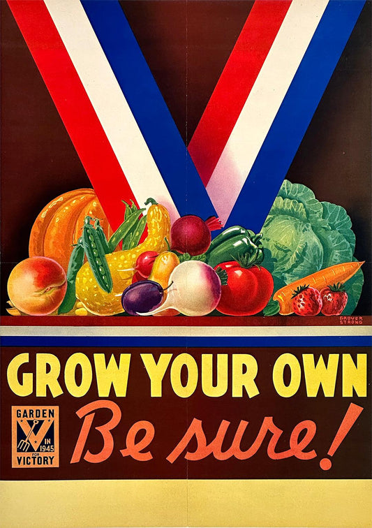 Original Vintage WWII Victory Garden Poster Grown Your Own Be Sure by Grover Strong 1945