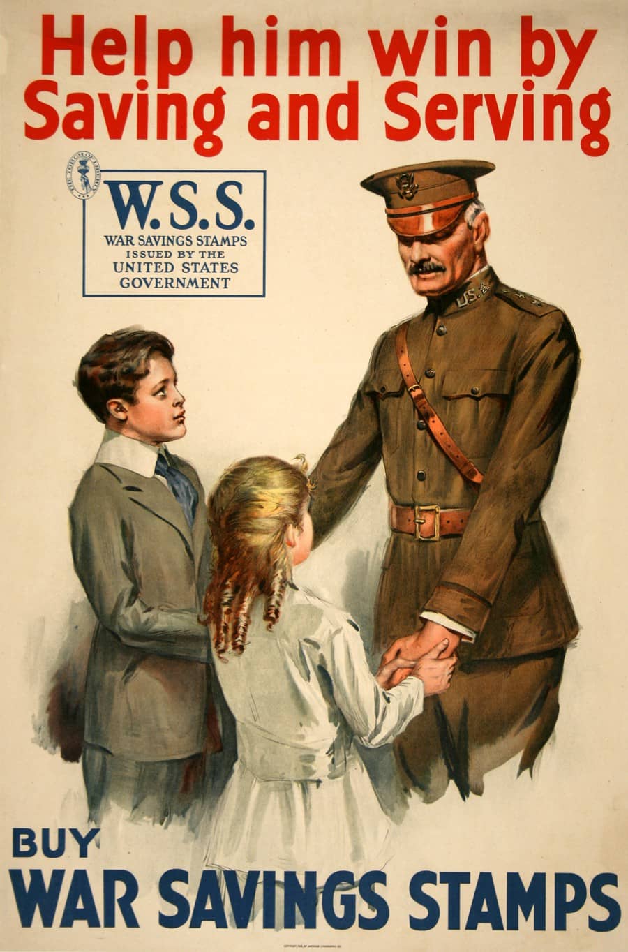 Original Vintage WWI War Savings Stamps Poster Help Him Win c1917