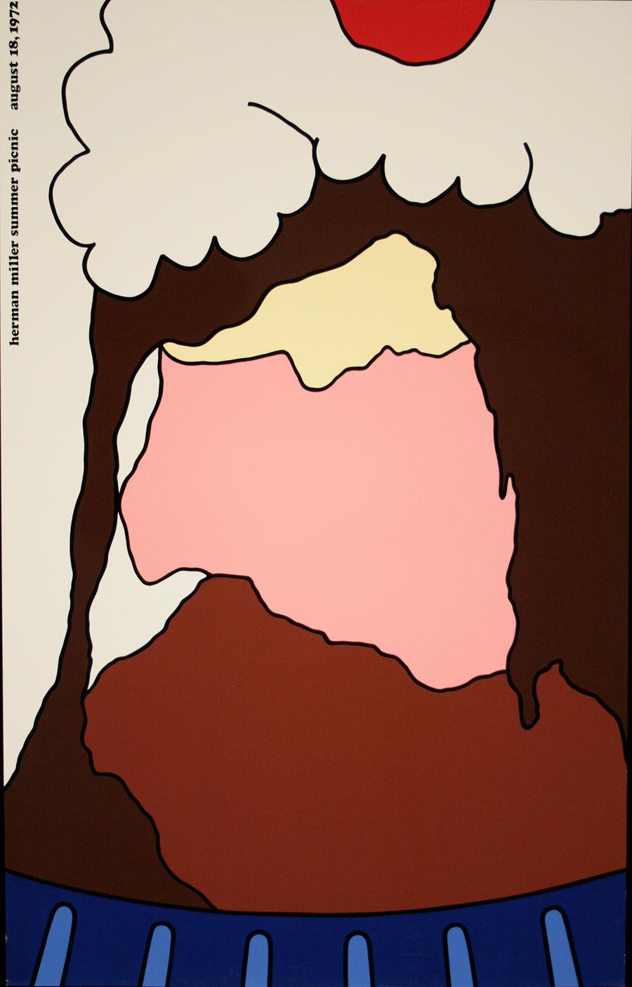 Original Herman Miller Poster 1972 by Steve Frykholm - Ice Cream Sundae Mtd