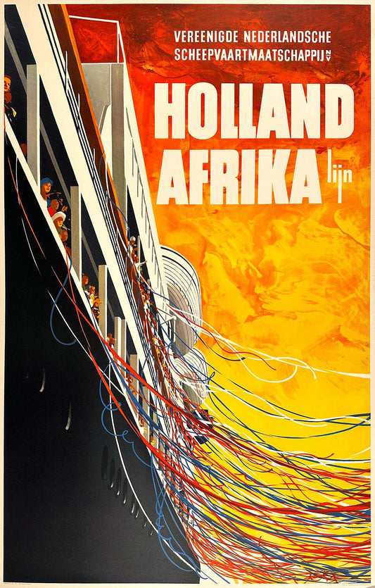 Original Vintage Dutch Holland Afrika Lijn Poster by Frans Mettes 1958 Africa