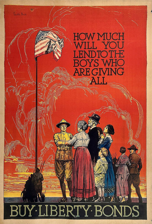 Original Vintage WWI Poster Buy Liberty Bonds How Much Will You Lend by Franklin Booth c1917