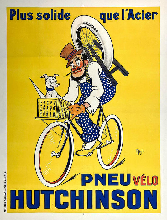 Original Vintage Pneu Hutchinson Velo Poster by Mich La Plus Solide c1925
