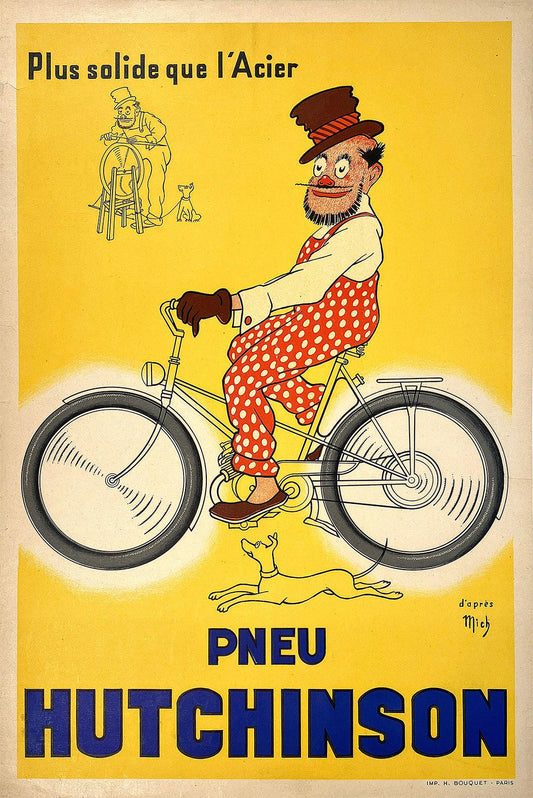 Original Vintage Pneu Hutchinson Plus Solide Poster by Mich c1925