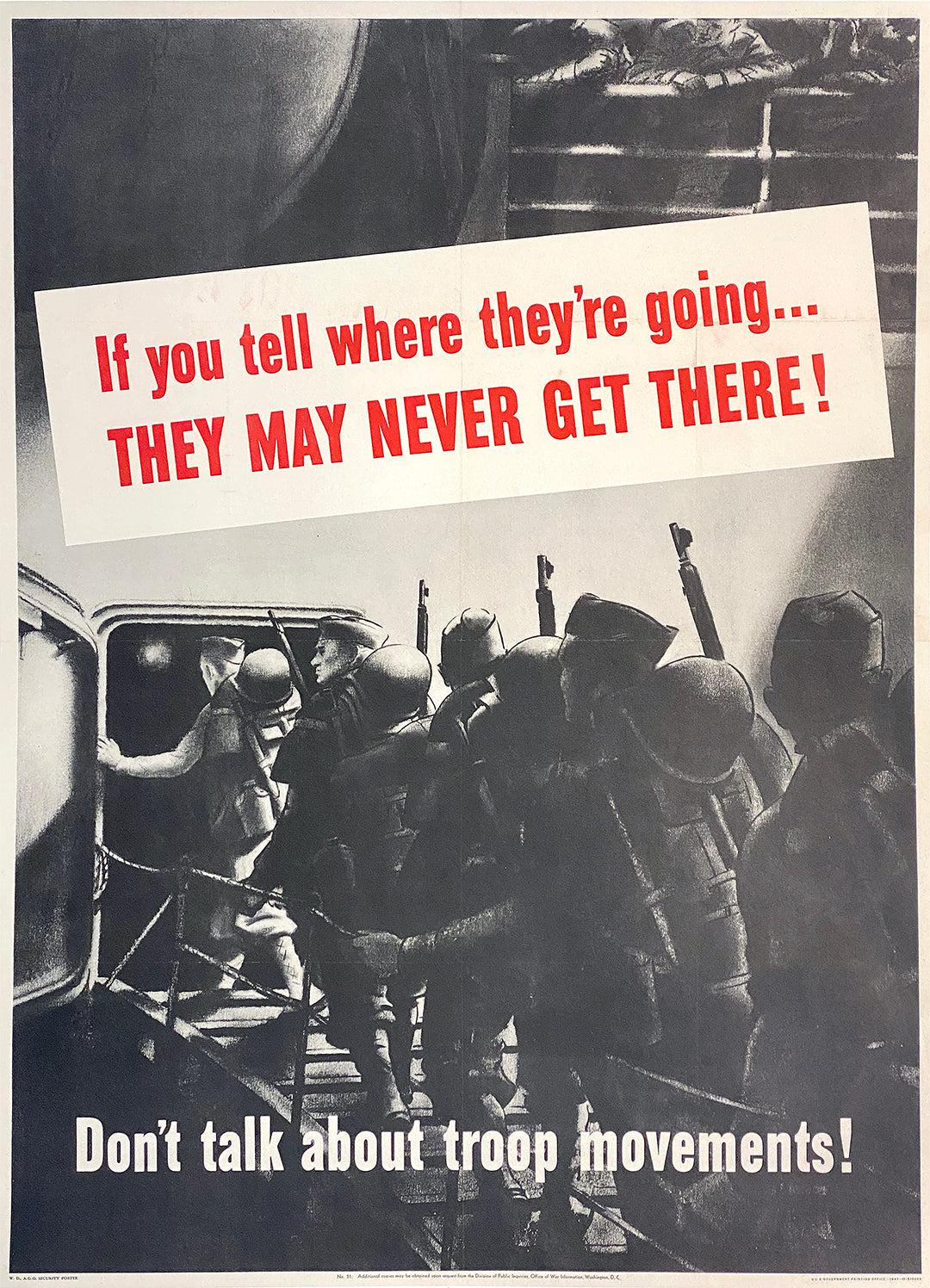 Original Vintage WWII Poster Don't Talk About Troop Movements