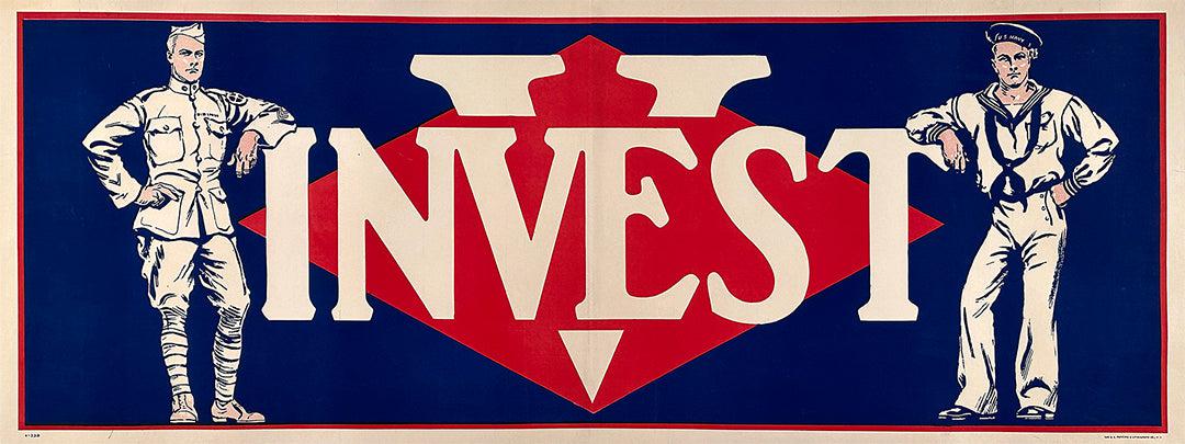 Invest WWI Original Vintage Banner Victory Loan 1919