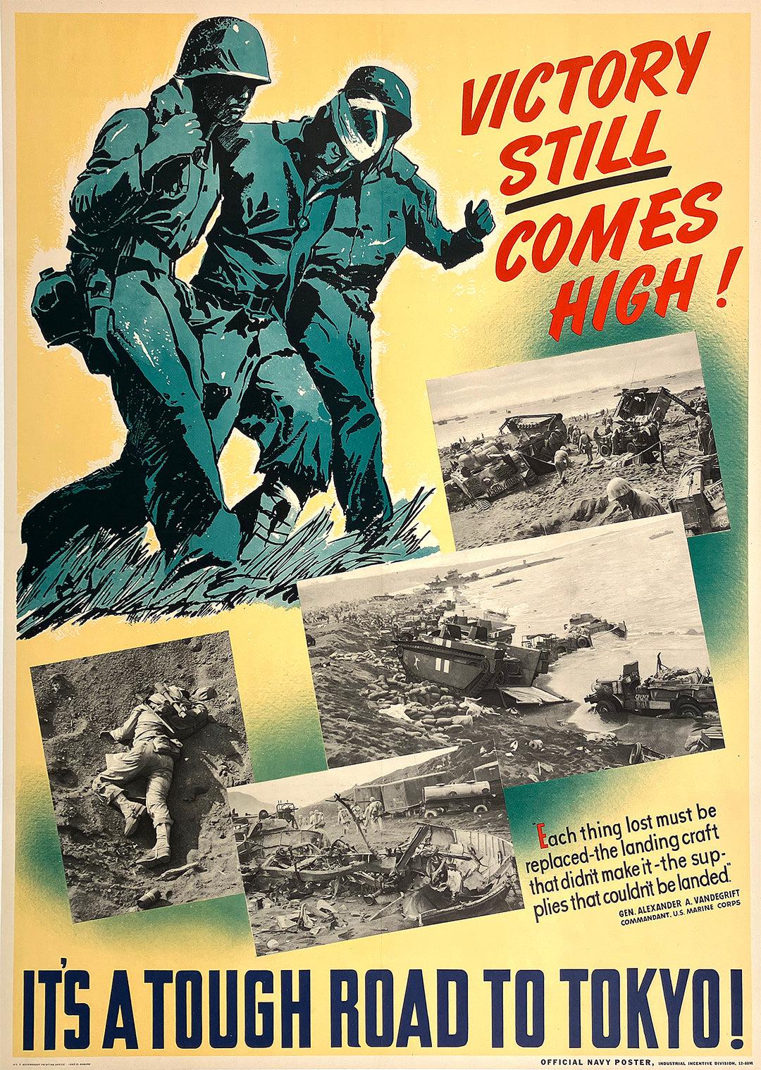 Original Vintage WWII Poster It's a Tough Road to Tokyo 1945