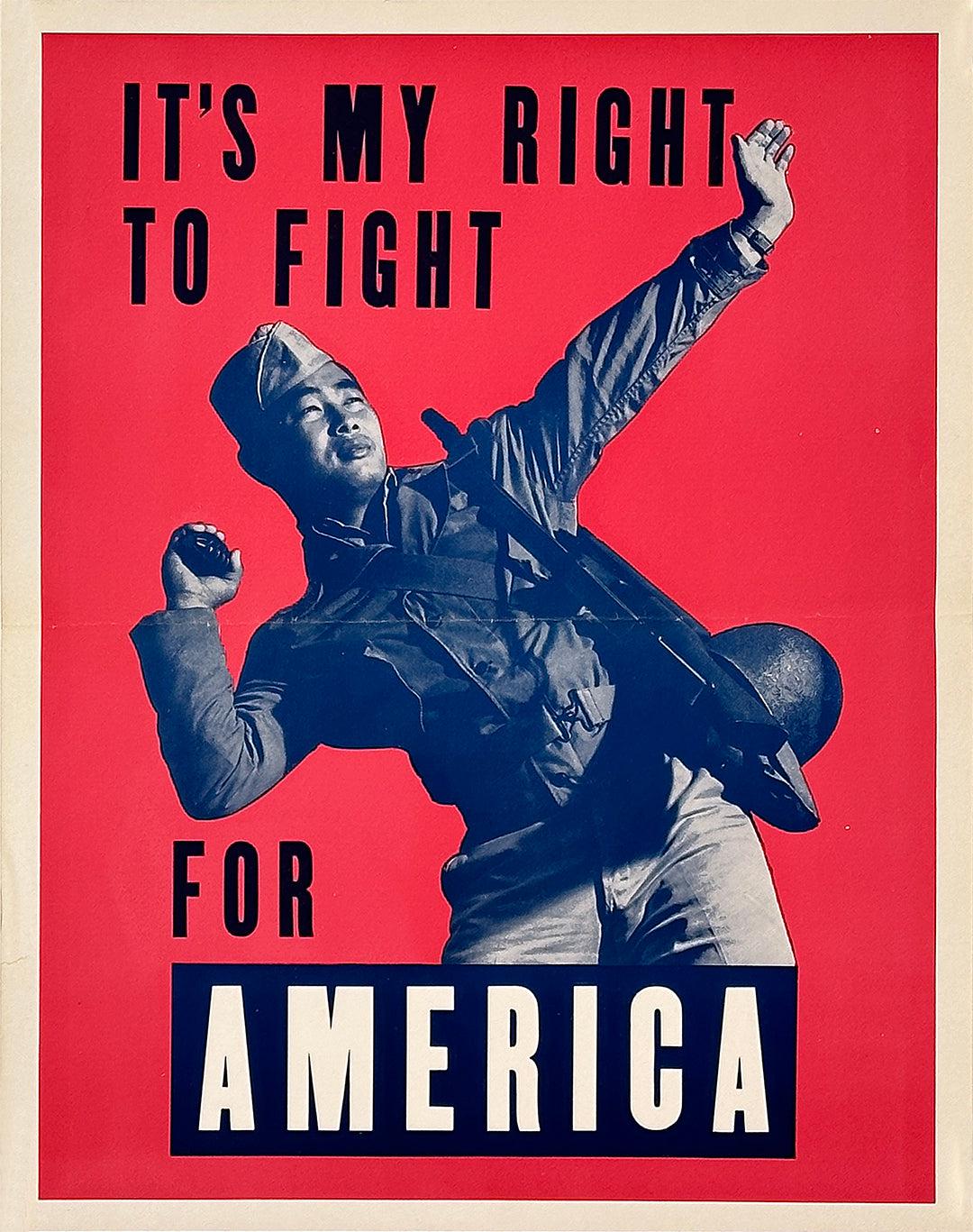 Rare Original WWII Poster It's My Right to Fight for America by Robert Jones 1944 Japanese Hawaii
