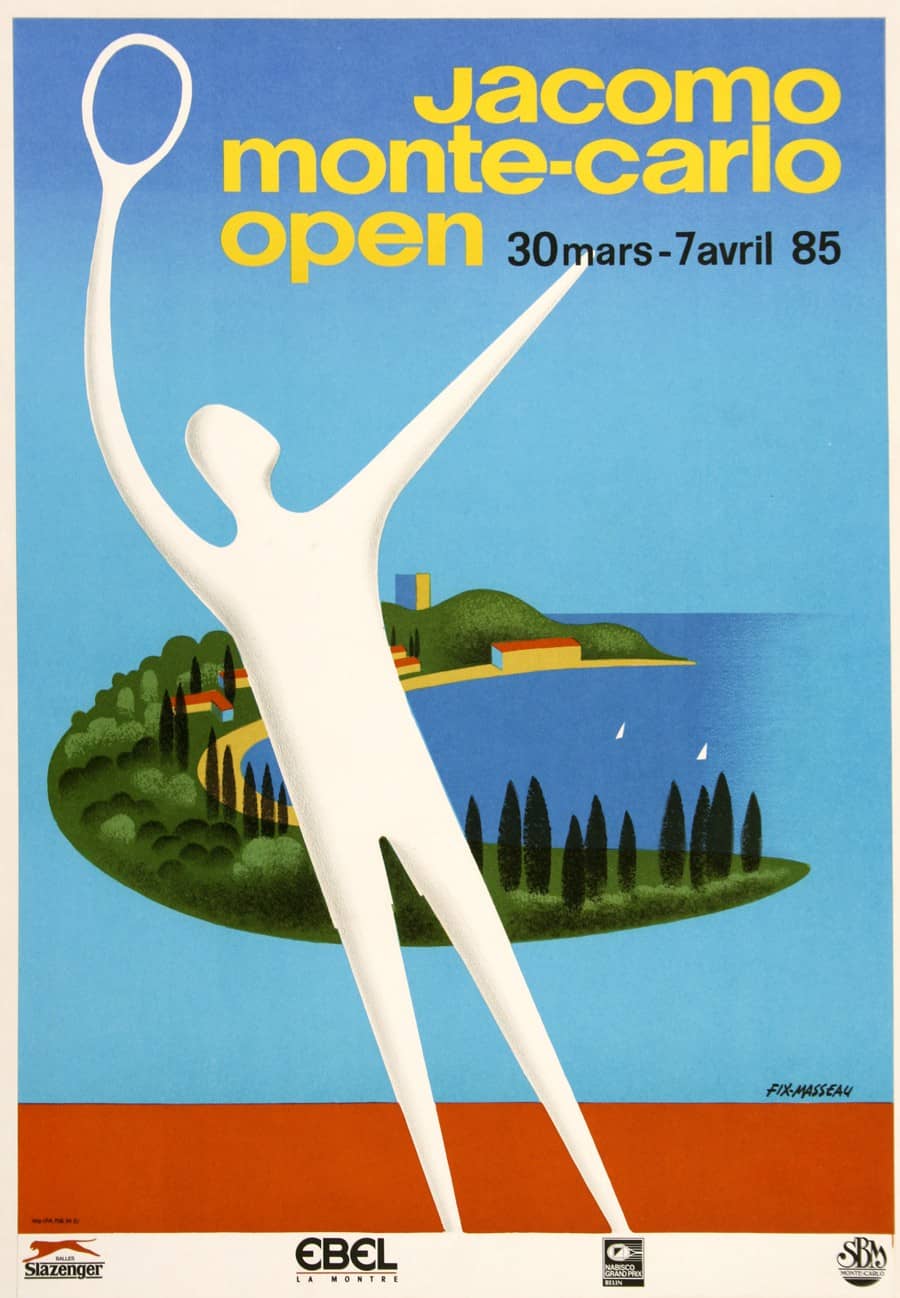 Monte Carlo Open Tennis Poster Original by Pierre Fix Masseau 1985