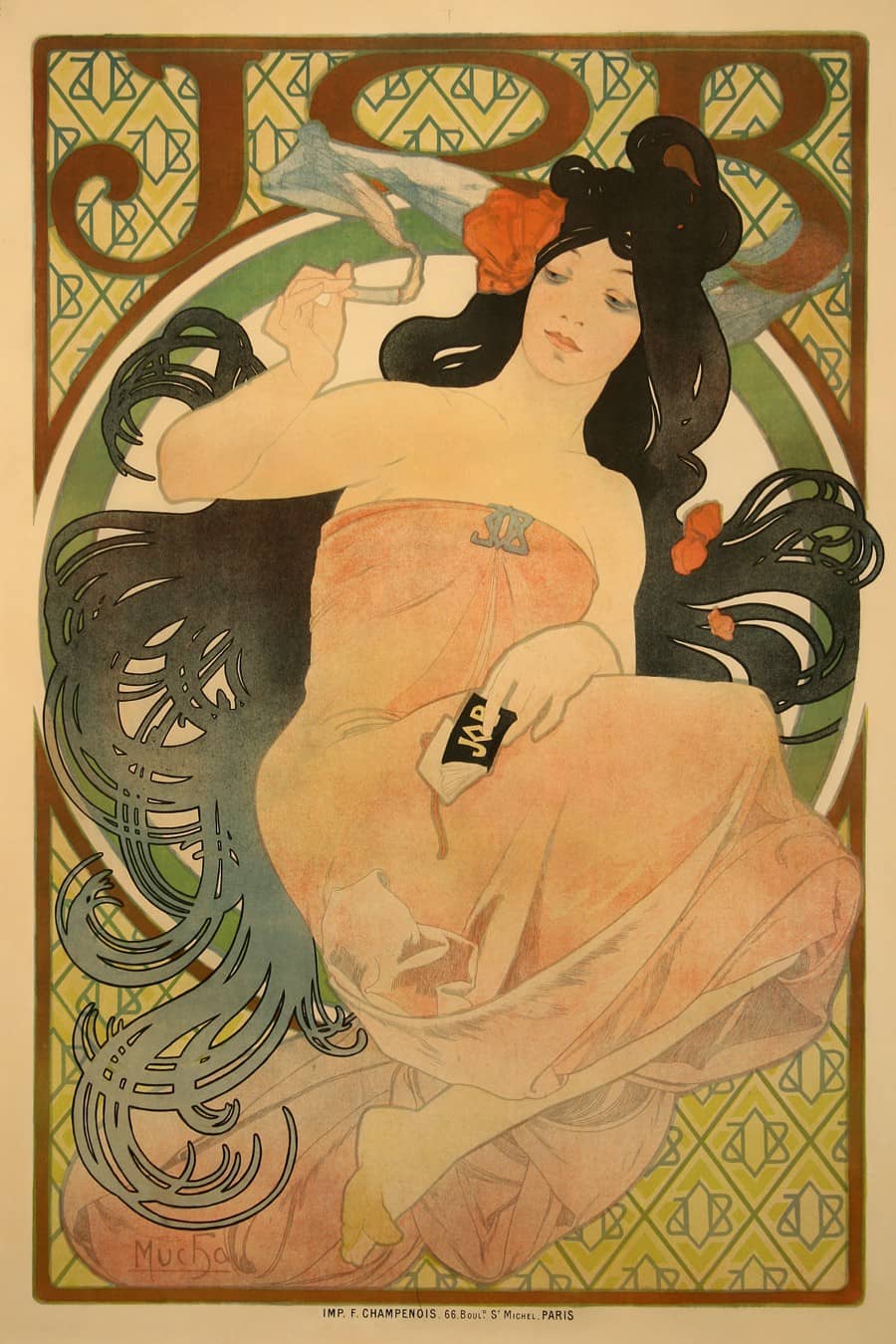 Original Vintage Job Cigarette Paper by Mucha Poster c1895