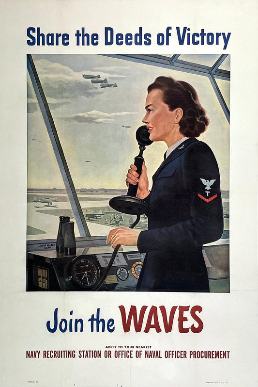 Original Vintage WWII Join the Waves Poster by John Falter 1943 Share the Deeds of Victory