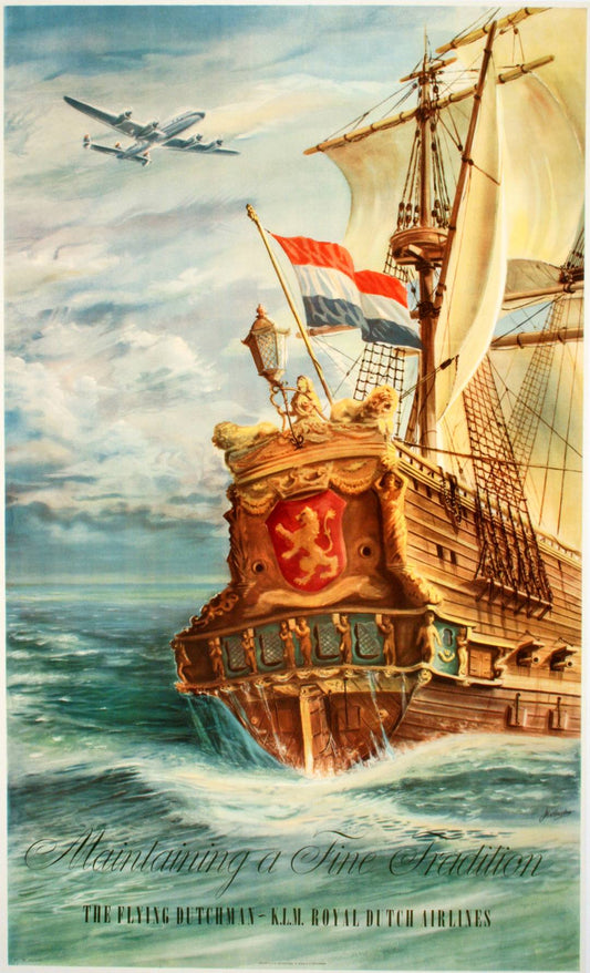 Original Vintage KLM The Flying Dutchman Poster by Joop Van Heusden c1950