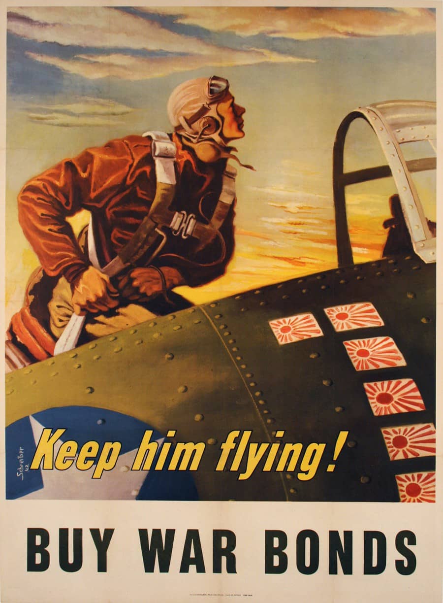 Original Vintage Keep Him Flying War Bonds Poster by Schreiber 1943