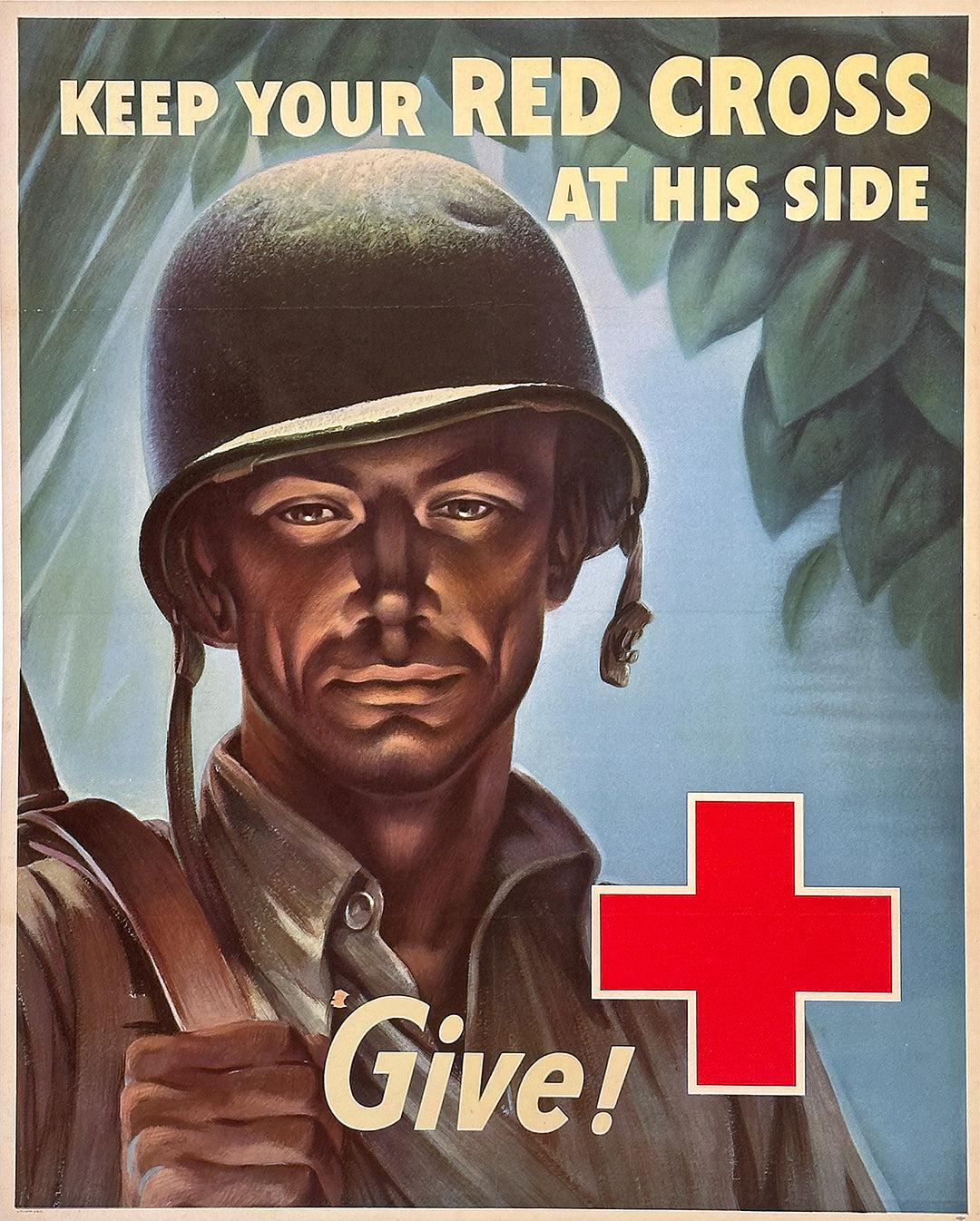 Original Vintage WWII Poster Keep Your Red Cross At His Side Army by Whitman 1943