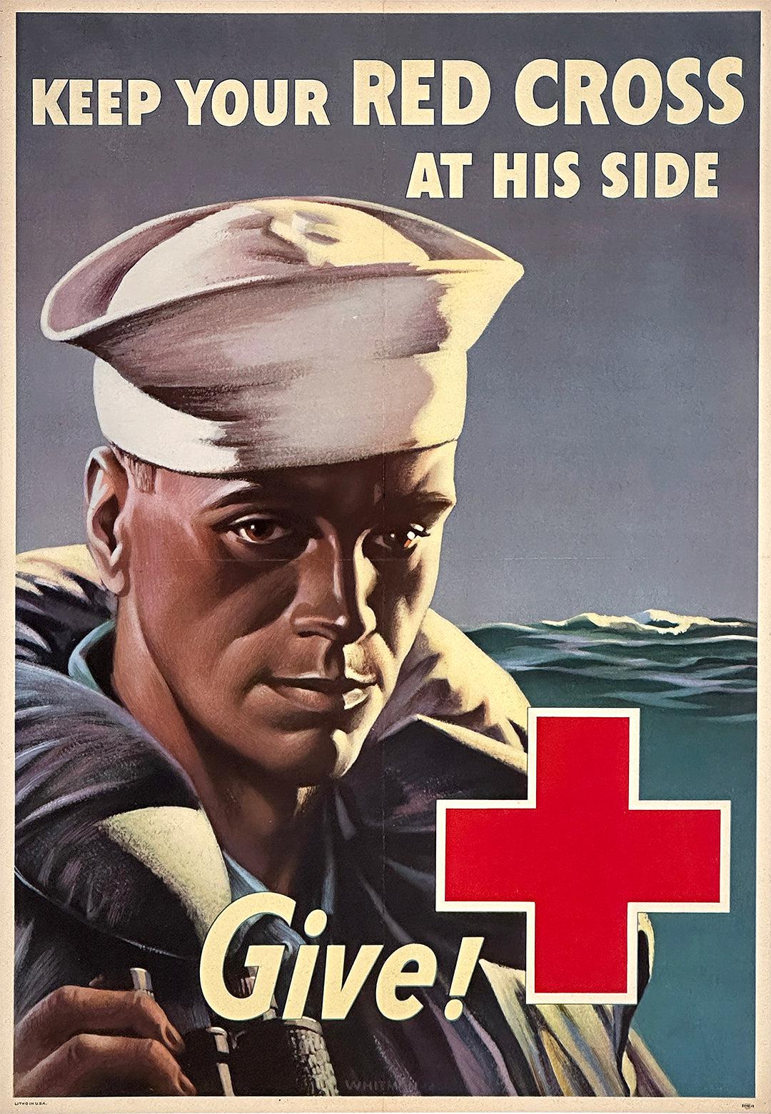 Original Vintage WWII Red Cross Poster Keep At His Side Navy by Whitman 1943